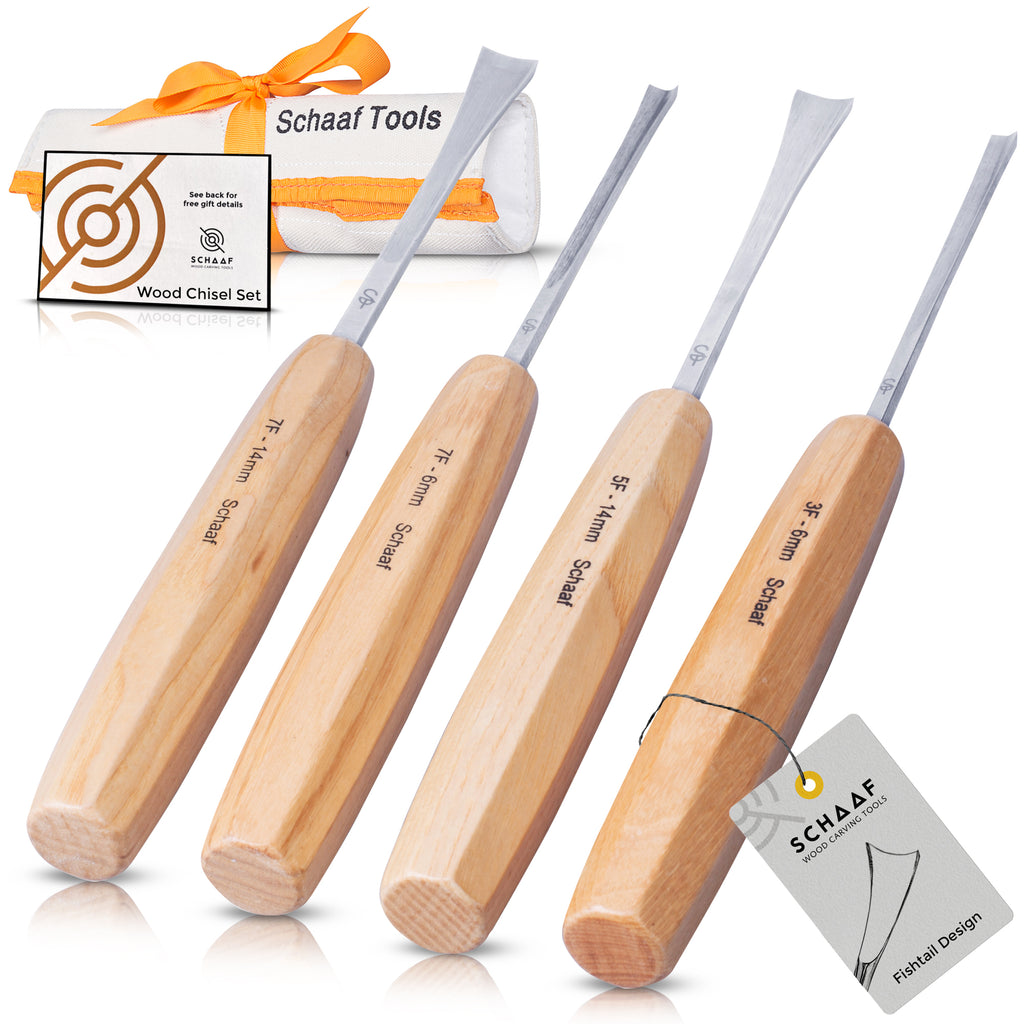 4-Piece Detail Wood Carving Set – Fishtail Profiles to Reach Into Spaces Other Gouges Can’t