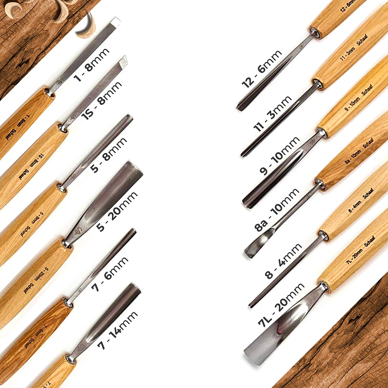 Full Size Wood Carving Tool - Set of 12